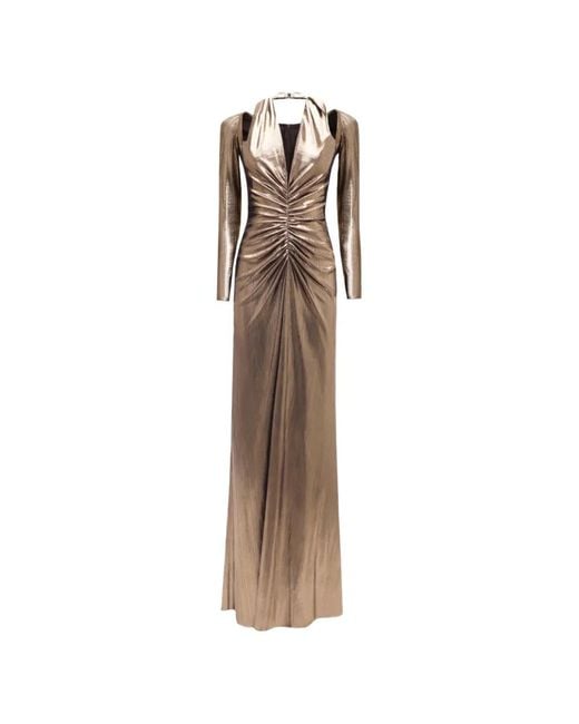 Gemy Maalouf Natural Long-Sleeve V-Neck Maxi Dress