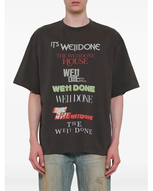 we11done Black Graphic-Logo T-Shirt for men