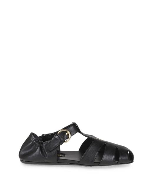 Miu Miu Black Logo-Lettering Caged Sandals