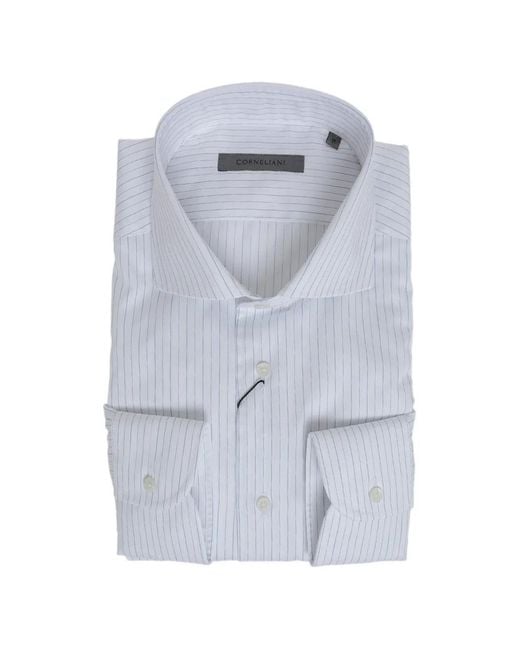 Corneliani White Striped French-Collar Shirt for men