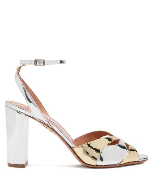Aquazzura Metallic 85Mm Moves Leather Ankle-Strap Sandals