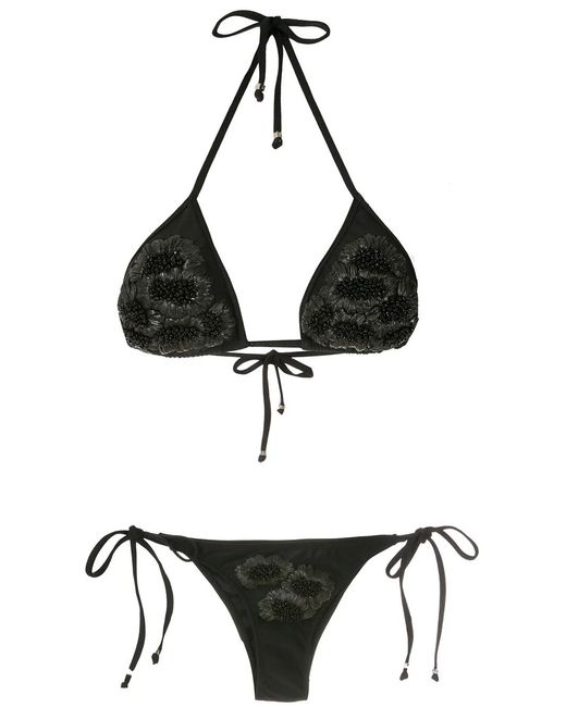 Amir Slama Black Beaded Embroidery Bikini Set
