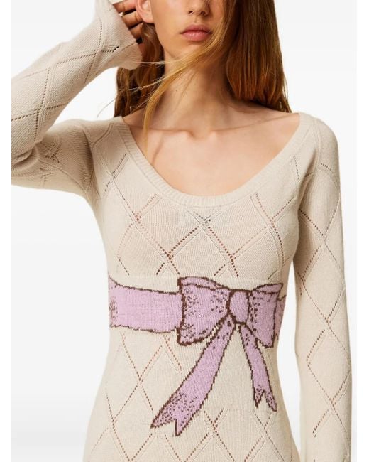 Twinset White X Marco Rambaldi Bow Diamond-Pattern Maxi Dress