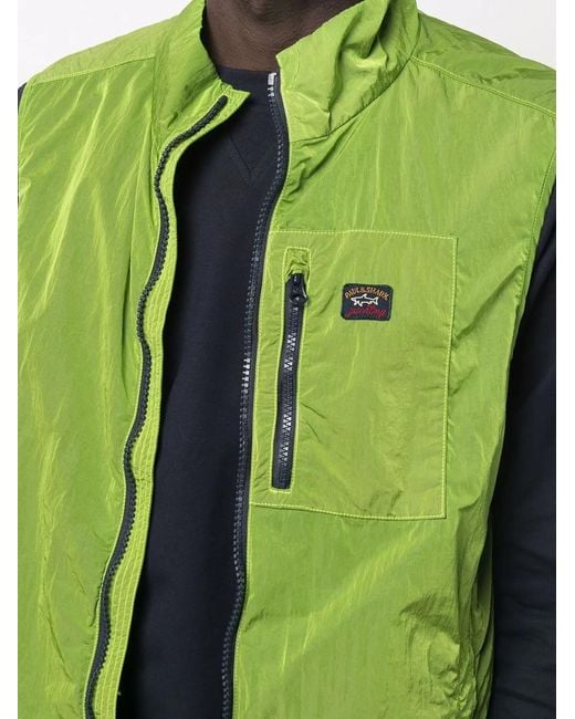 Paul & Shark Green Logo-Patch Zip-Up Gilet for men