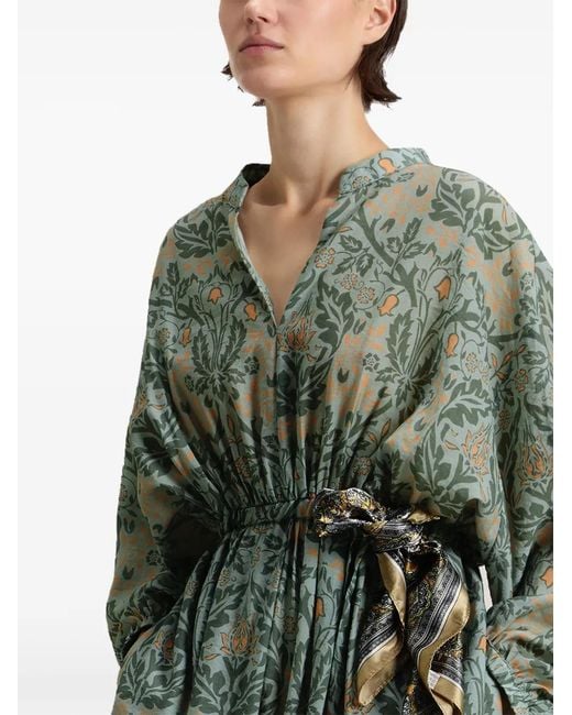 Woolrich Green Elasticated Floral Midi Dress
