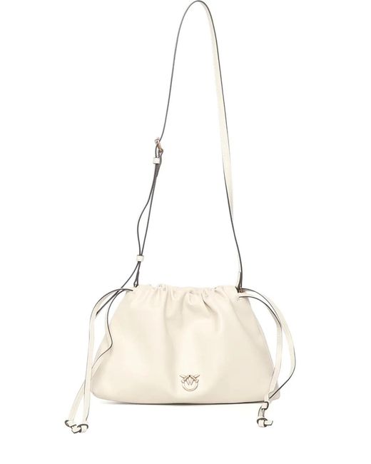 Pinko Natural Drawstring Logo Shoulder Bag