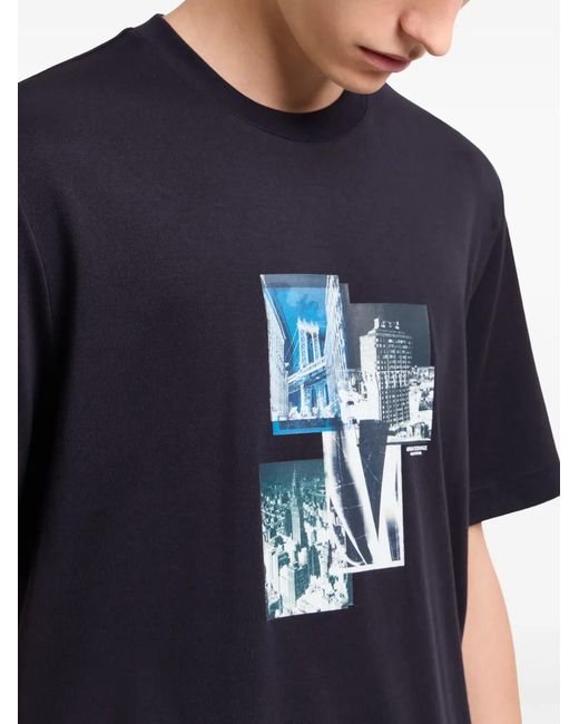 ARMANI EXCHANGE Blue Graphic-Print T-Shirt for men