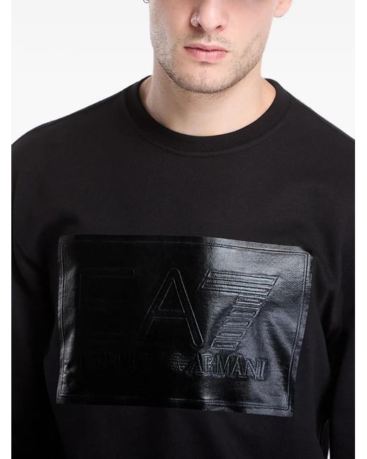 EA7 Black Logo-Patch Long-Sleeve Sweater for men