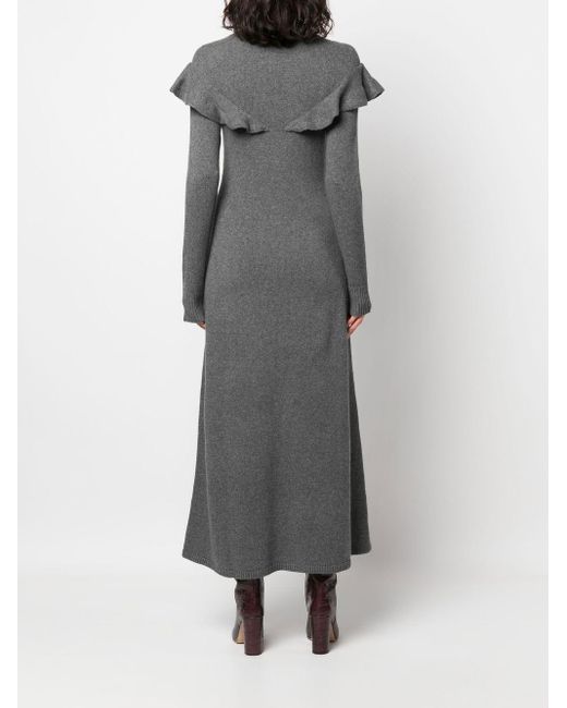 Chloé Gray Ruffle-detail Knitted Midi Dress