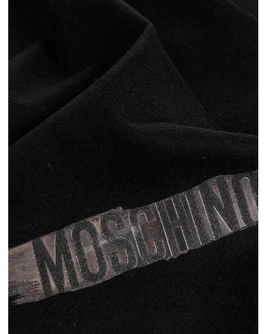 Moschino Black Fringed Logo-Patch Scarf