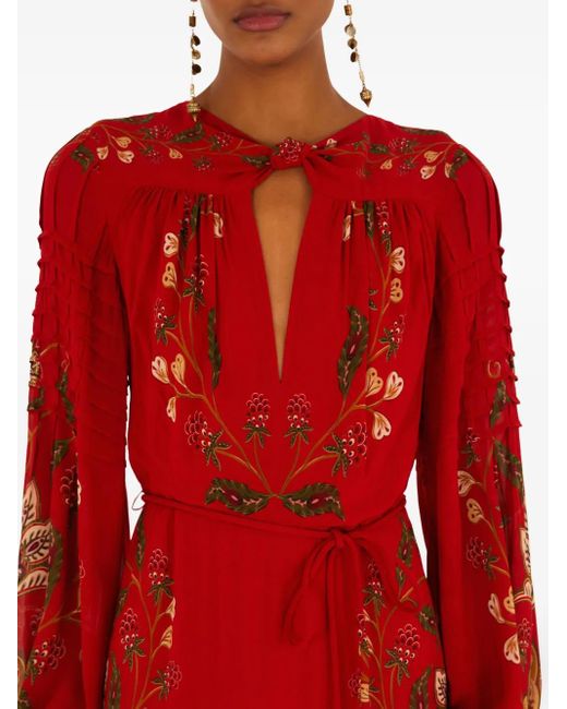 Farm Rio Maxi-Jurk Met Geborduurde Bloemen in het Red