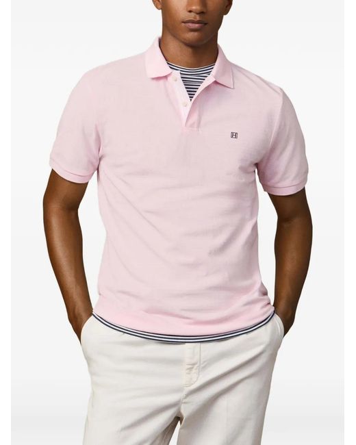 Hackett Pink Stripe-Trim Logo-Embroidered Polo Shirt for men