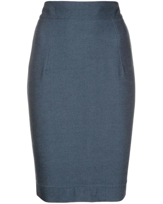 Lethicia Bronstein Blue Elizabeth Pencil Midi Skirt