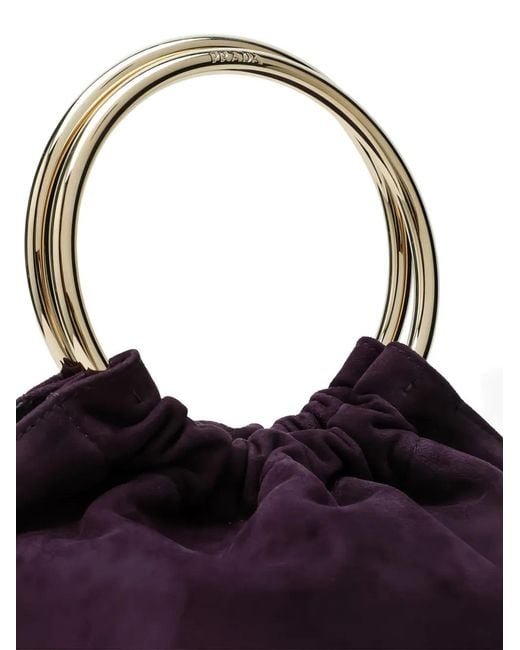 Prada Purple Medium Ring-Handle Suede Bucket Bag