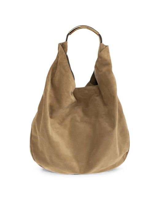 Moschino Natural Handle Me Suede Shoulder Bag