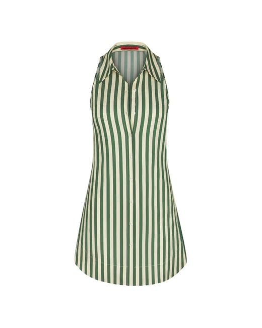 Simon Miller Green Loch Striped Sleeveless Cotton Mini Dress