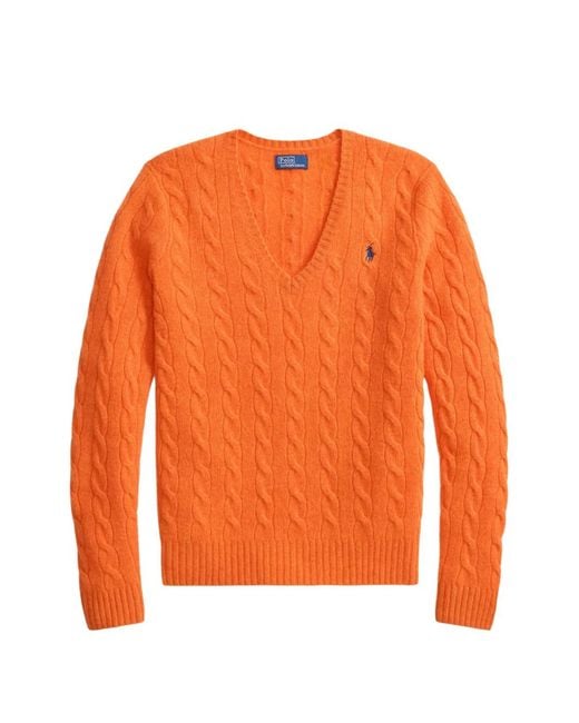 Polo Ralph Lauren Orange Cable-Knit Wool-Cashmere Sweater