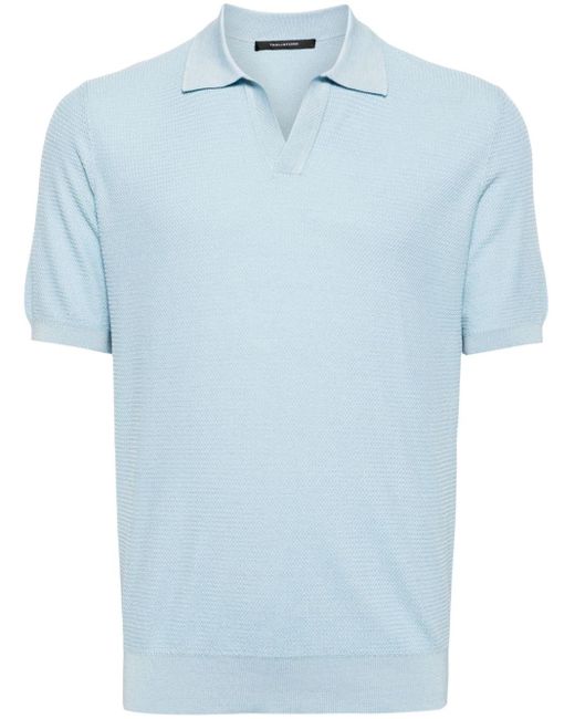 Tagliatore Paco Poloshirt mit offenem Kragen in Blue für Herren