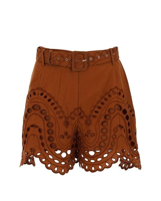 Charo Ruiz Brown Dune Broderie-Anglaise Shorts