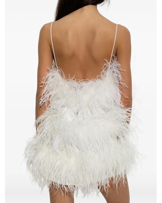 Oseree White Bridal Satin Mini Dress Full Plumage