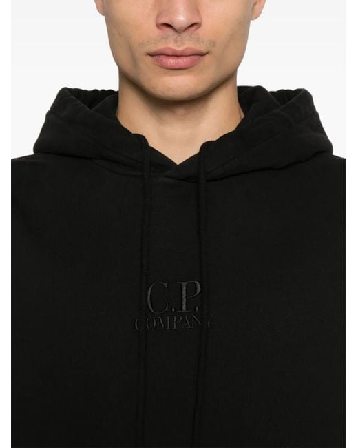 C P Company Black Logo Fleece Hoodie for men