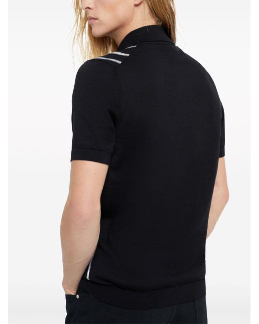 Brunello Cucinelli Black Stripe-jacquard Polo Shirt for men