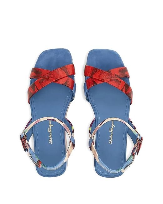 Ferragamo Red Floral-Print Buckled Ladies Sandals