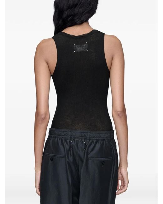 Maison Margiela Black Twist-Neckline Knitted Tank Top