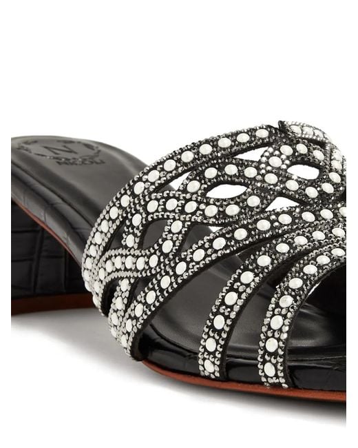 Nicoli White Benat Embellished Block Heel Sandals