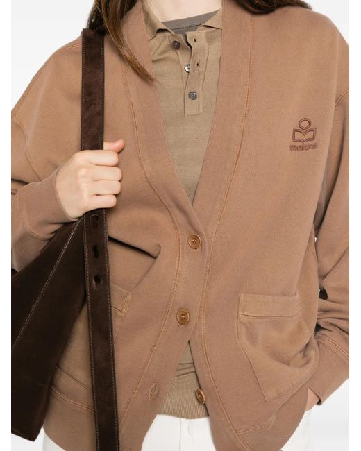 Isabel Marant Brown Stephy Logo-Embroidered Patch-Pocket Cardigan