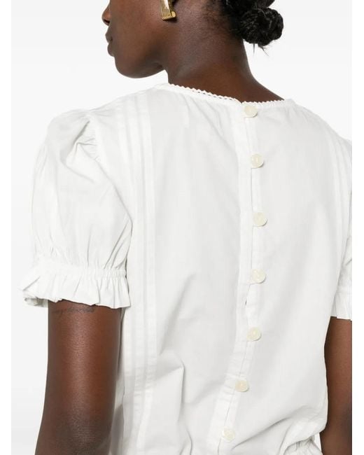 Damson Madder White Mabel Lace-Panelled Puffed-Sleeve Blouse