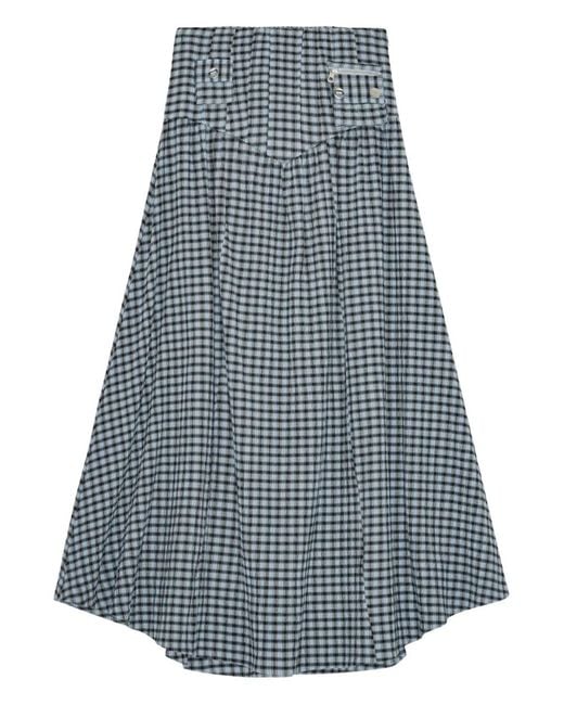 Ganni Blue Checkered Skirt