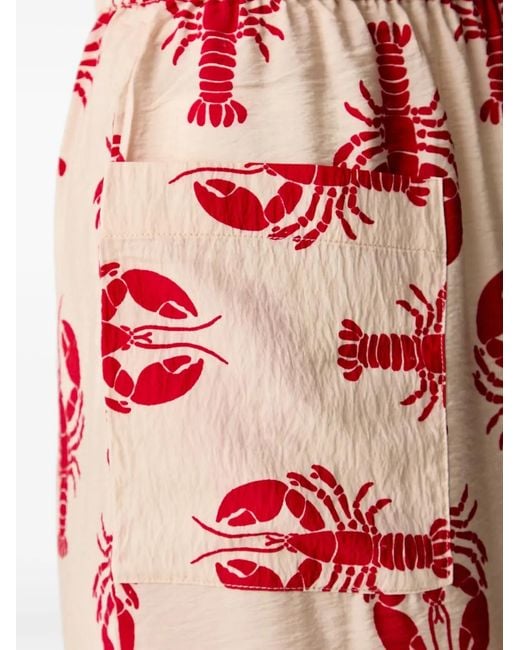 Benetton Red Lobster-Print Wide-Leg Trousers
