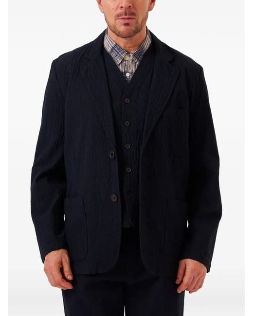 Universal Works Blue Button Textured Jacket for men