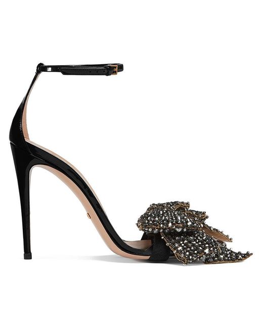 Gucci Black Patent Leather Sandals With Removable Crystal Bows
