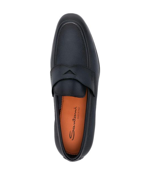 Santoni Gray Leather Penny Loafers for men