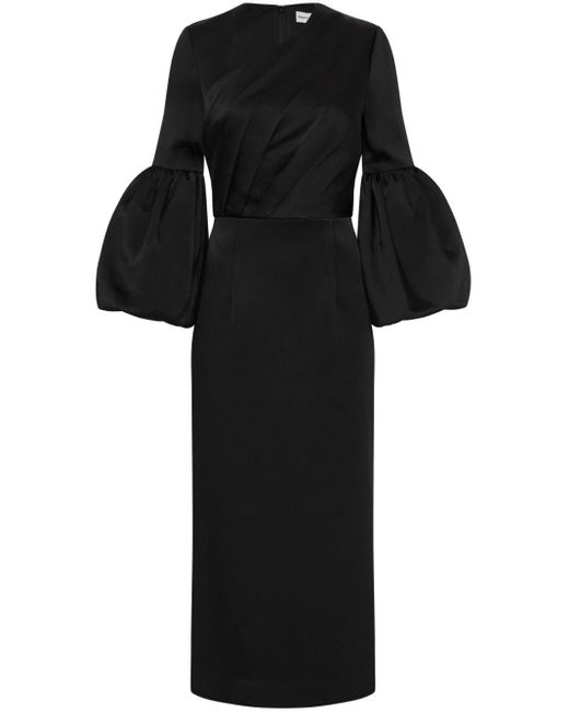 Rebecca Vallance Black Augustine Puff-sleeve Midi Dress