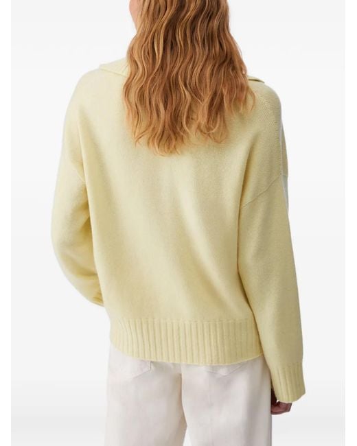 Liu Jo Yellow V-Neck Logo Sweater