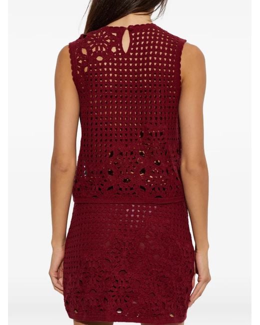 FRAME Red Crochet Sleeveless Top