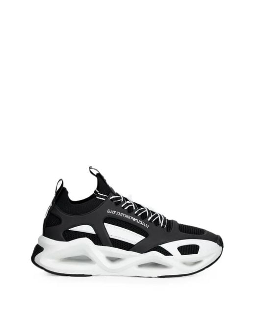 EA7 Black Mesh-Panelled Logo-Print Sneakers for men