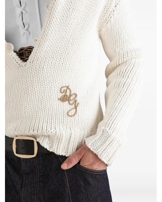 Dolce & Gabbana White Smooth-Knit Pullover With Logo for men