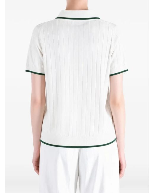 Lacoste White Ribbed-Knit Logo-Patch Polo Shirt