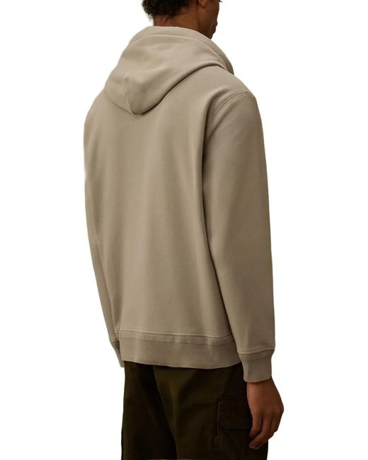 C P Company Natural Logo-Detail Zip-Up Hoodie for men