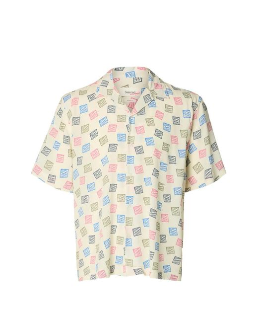 SELECTED White Stamps Print Shirt for men