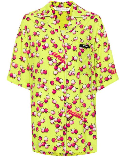 Palm Angels Yellow Cherries-patterned Short-sleeved Shirt