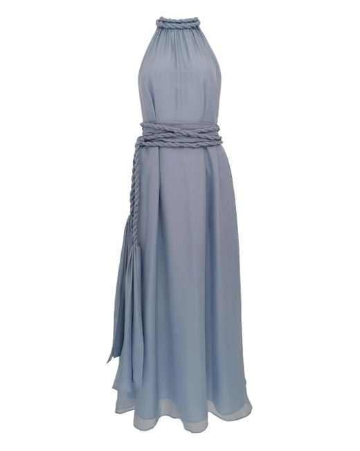 Azeeza Blue Dany Halter-Neck Rope-Belt Midi Dress