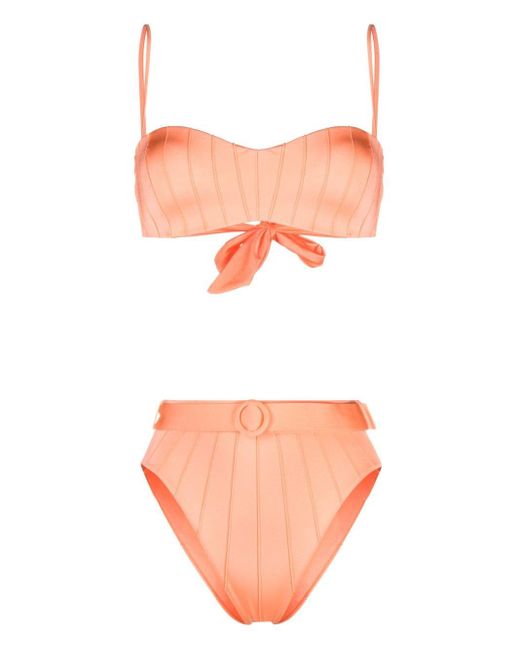 Noire Swimwear Orange High-waist Belted Bikini Set