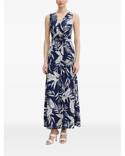 Morgan Blue Leaf-Print Buckle-Detail Maxi Dress