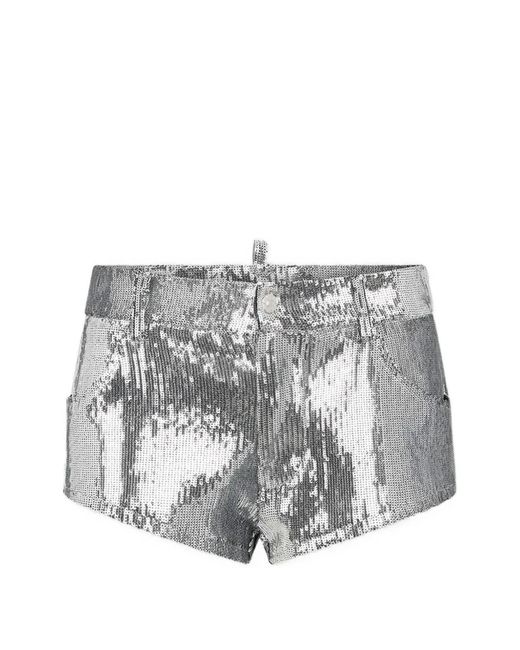DSquared² Gray Shimmer Embellished Shorts for men