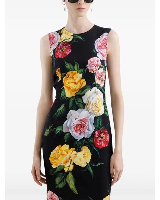 Dolce & Gabbana Black Elegant Floral Silk Dress Knee-Length